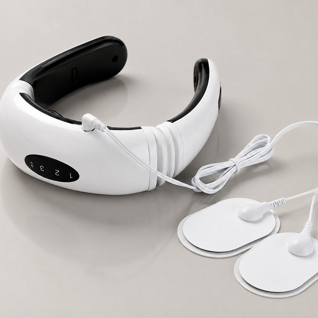 Masajeador cervical con sus parches de electrodos